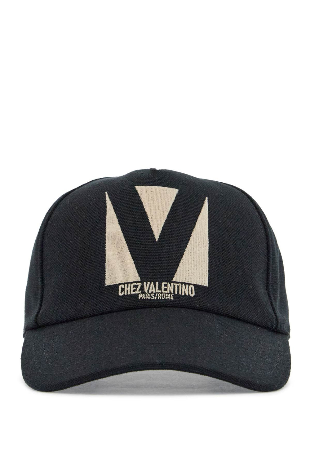 Valentino Garavani Black Baseball Cap With Butter Logo In Adjustable Cotton