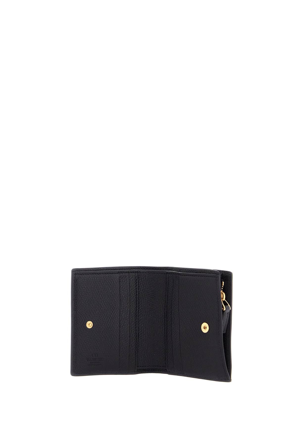 Valentino Garavani Compact Black Leather Wallet With Zipper