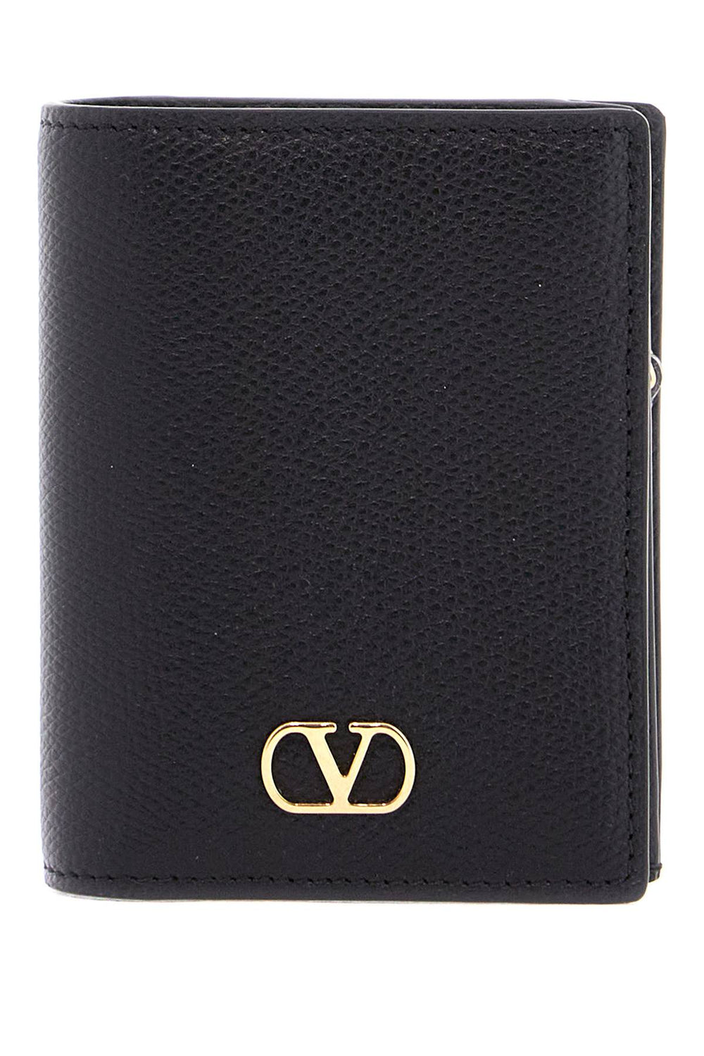 Valentino Garavani Compact Black Leather Wallet With Zipper