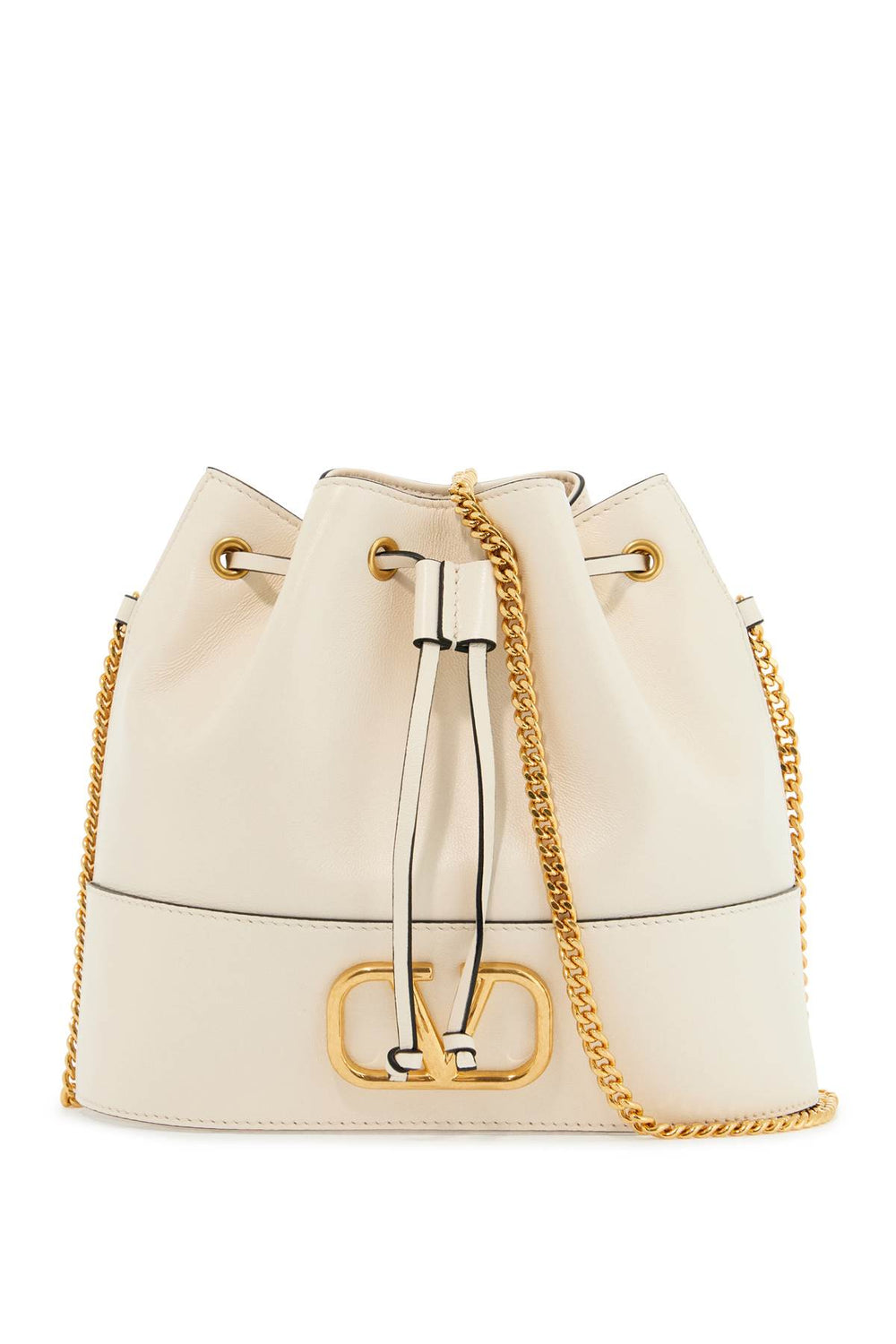 Valentino Garavani Mini Bucket Bag In Ivory Leather With Chain