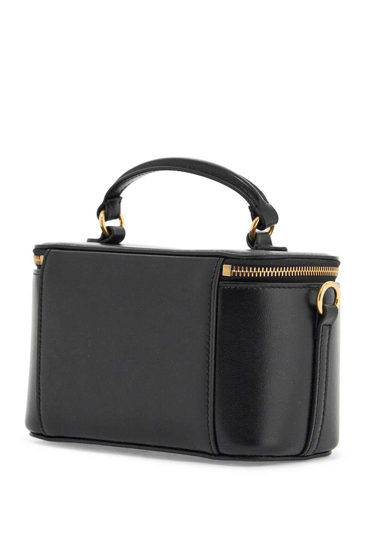 Valentino Garavani Black Leather Beauty Case with Gold Zipper and Adjustable Strap