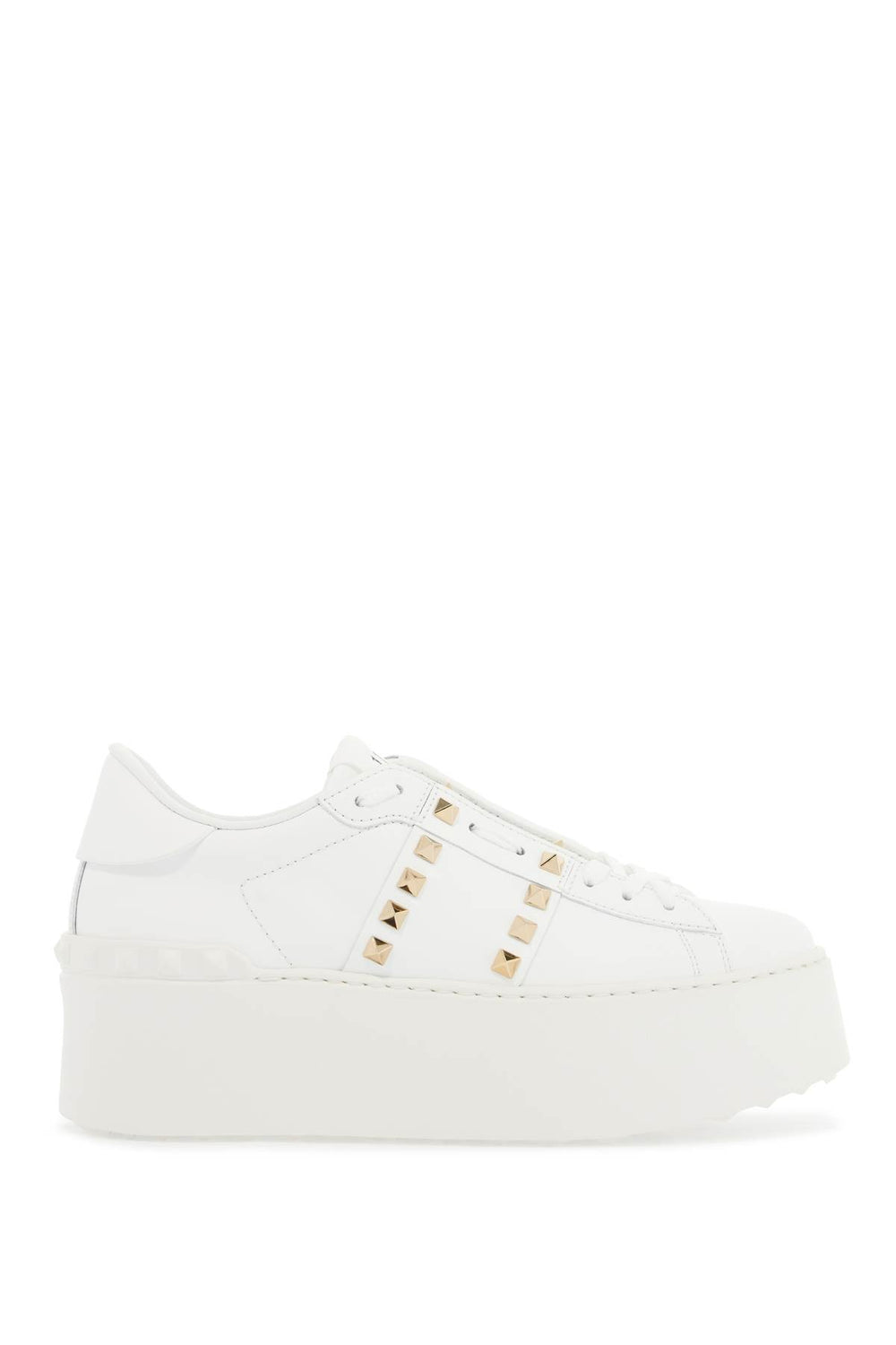 Valentino Garavani White Rockstud Elegant Sneakers With Golden Studs