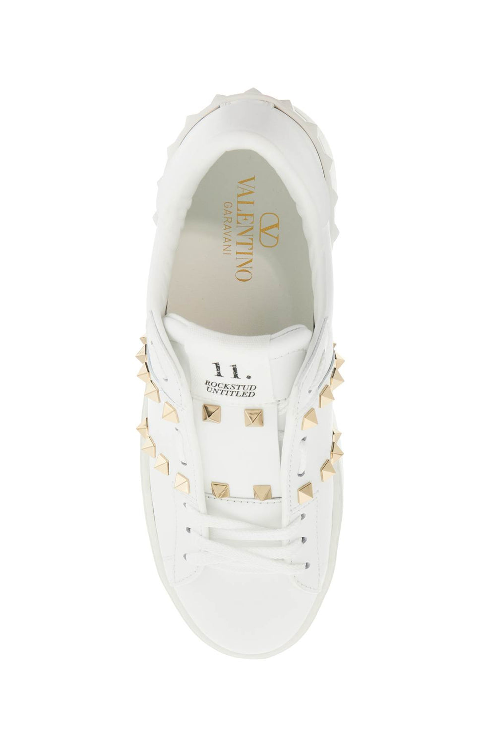 Valentino Garavani White Rockstud Elegant Sneakers With Golden Studs