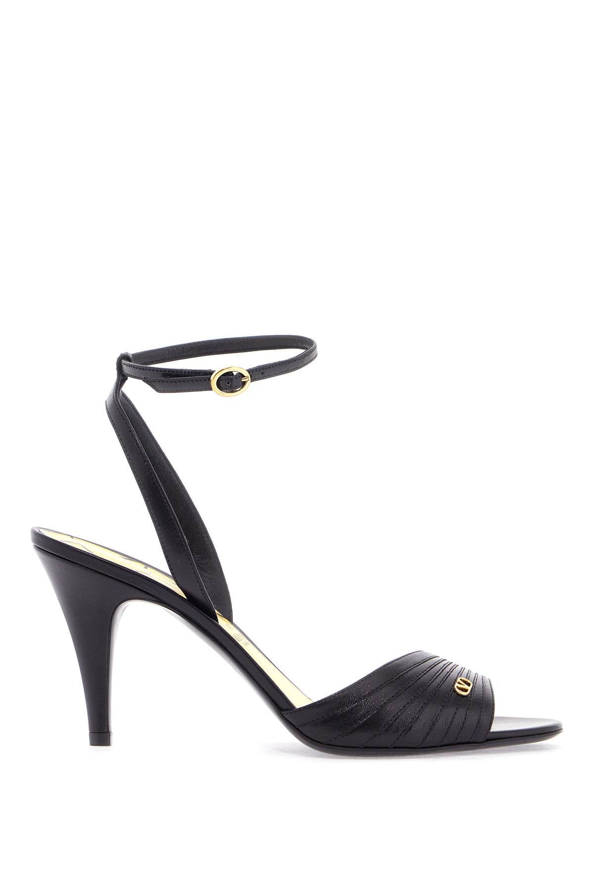 Valentino Garavani Black Goat Leather Sandals With Gold Buckle And Stiletto Heel