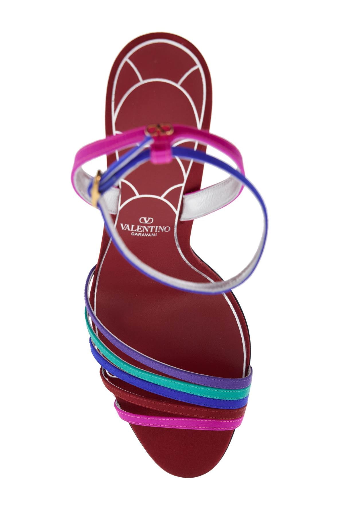 Valentino Garavani Multicolor High Heel Sandals With Strass In Calfskin And Red Sole