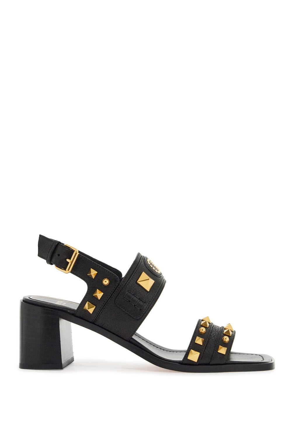 Valentino Garavani Black Buffalo Leather Studded Sandals