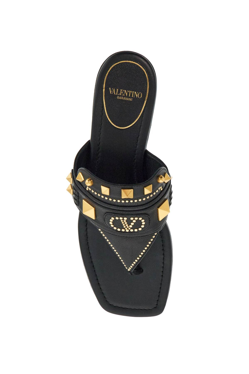 Valentino Garavani Black Buffalo Leather Studded Flip-Flops