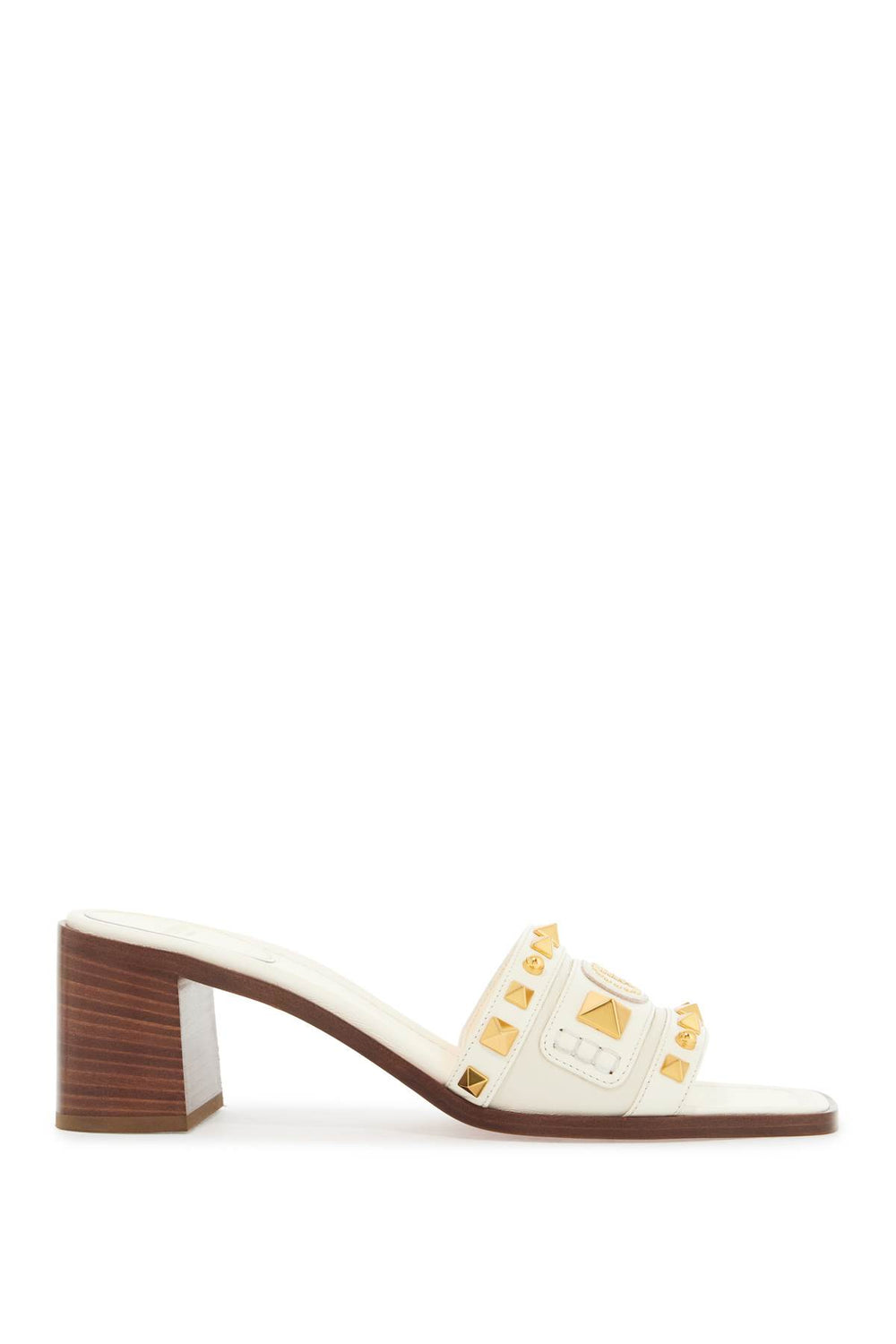 Valentino Garavani Ivory Leather Studded Mules