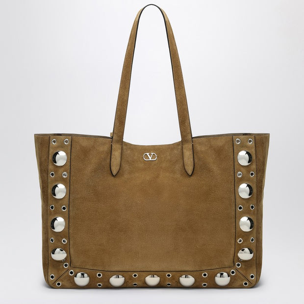 Valentino Garavani Large Nellcôte Tote Bag In Havana Suede