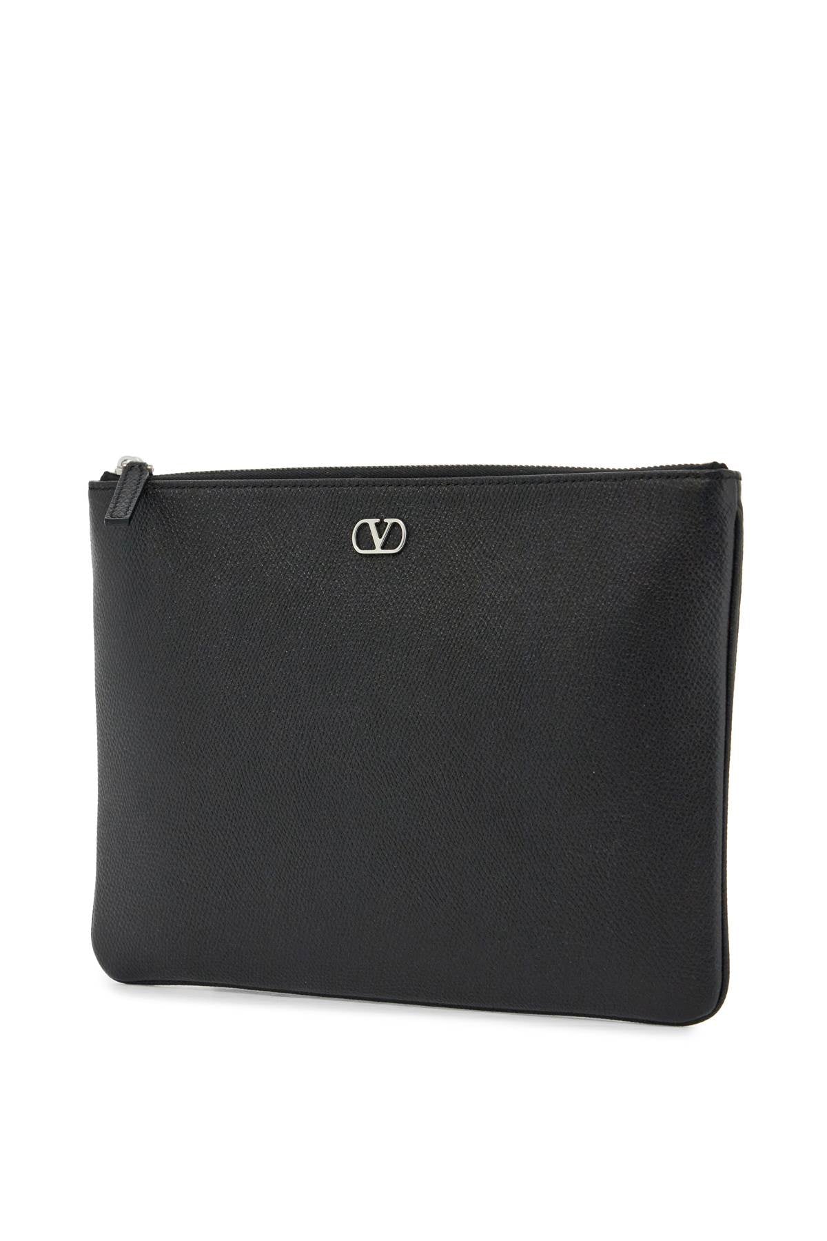 Valentino Garavani Black Leather Minimalist Pouch With Zip