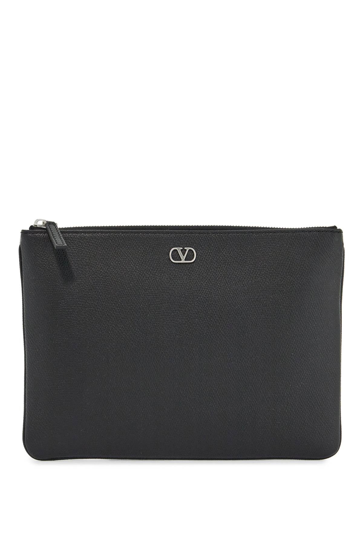 Valentino Garavani Black Leather Minimalist Pouch With Zip