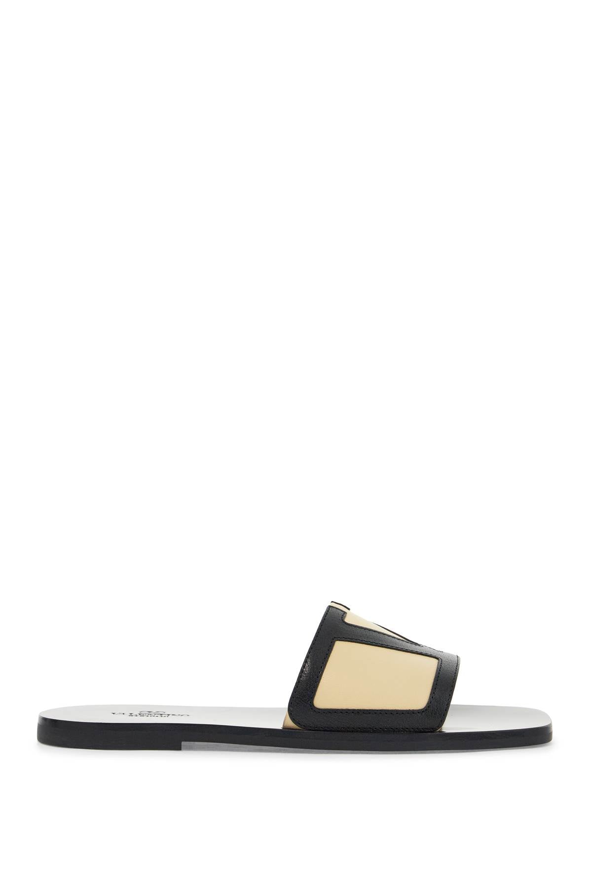 Valentino Garavani men's Viva Superstar Black And Beige Goat Leather Slides