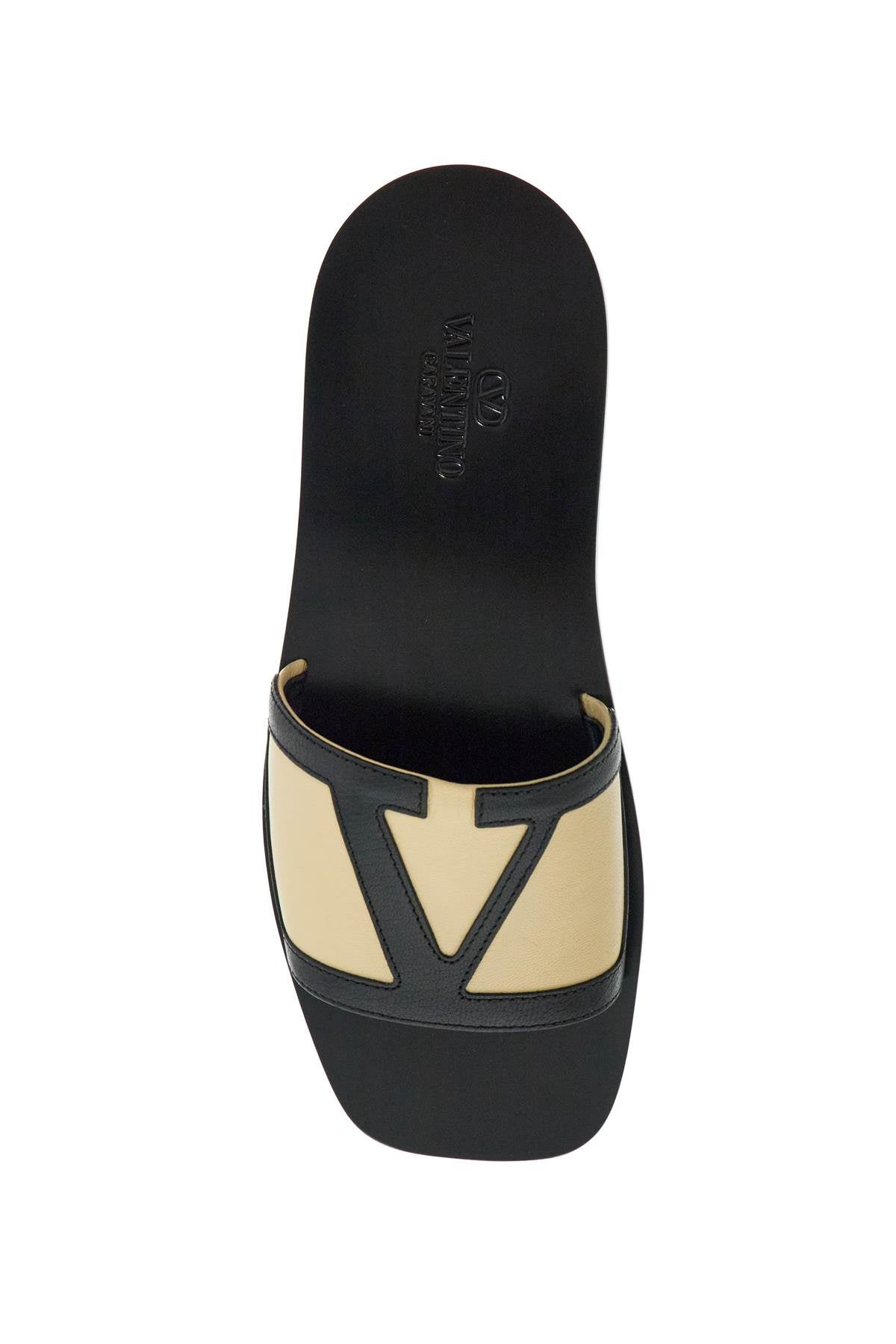 Valentino Garavani men's Viva Superstar Black And Beige Goat Leather Slides