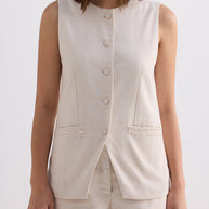Reistor Cotton Tweed Vest Jacket Set In Cream
