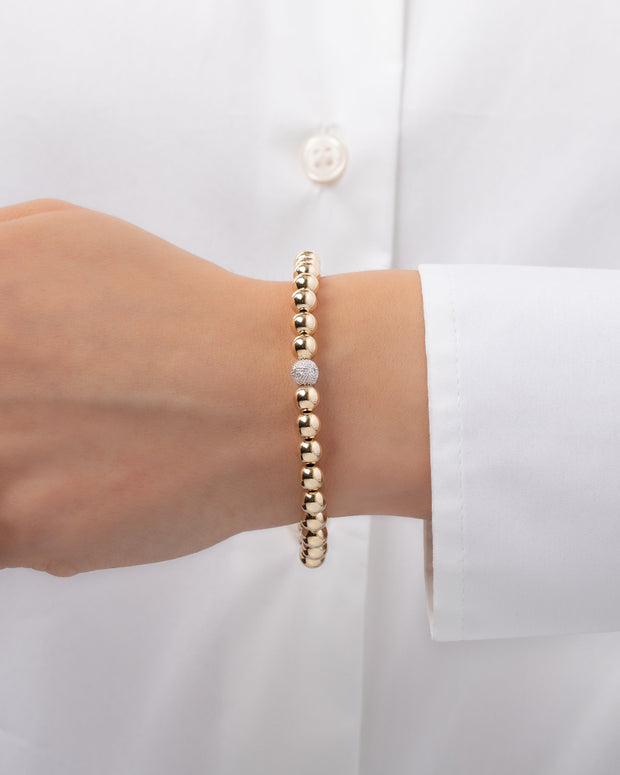 Zoe Lev 6mm Gold Bead Bracelet With Diamond Bead