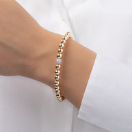 Zoe Lev 6mm Gold Bead Bracelet With Diamond Bead
