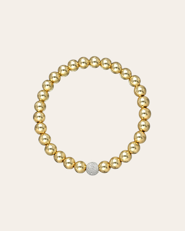 Zoe Lev 6mm Gold Bead Bracelet With Diamond Bead