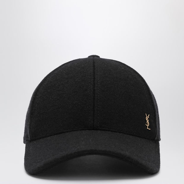 Saint Laurent YSL Black Cotton Baseball Cap