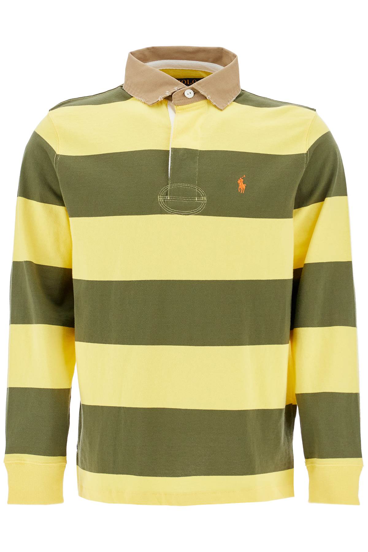 Polo Ralph Lauren Olive Green And Yellow Striped Cotton Polo Shirt