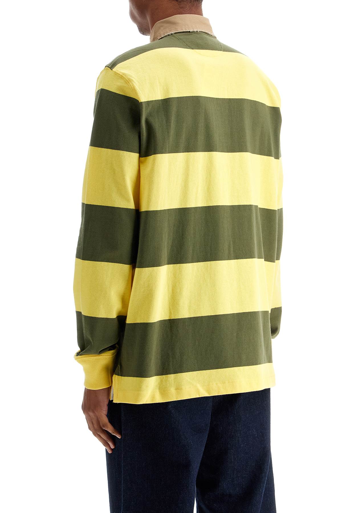 Polo Ralph Lauren Olive Green And Yellow Striped Cotton Polo Shirt