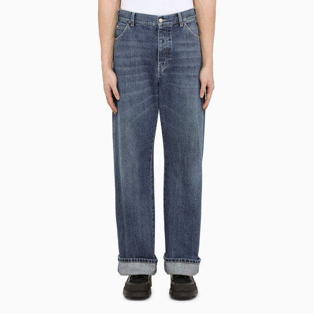 Alexander McQueen Loose Blue Cotton Jeans