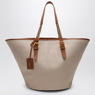 Saint Laurent Desert-coloured Shoulder Bag In Canvas And Leather
