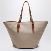 Saint Laurent Desert-coloured Shoulder Bag In Canvas And Leather