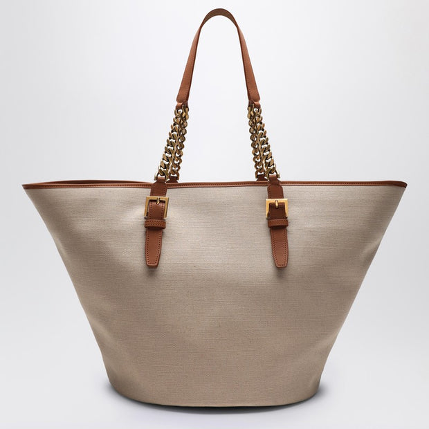 Saint Laurent Desert-coloured Shoulder Bag In Canvas And Leather