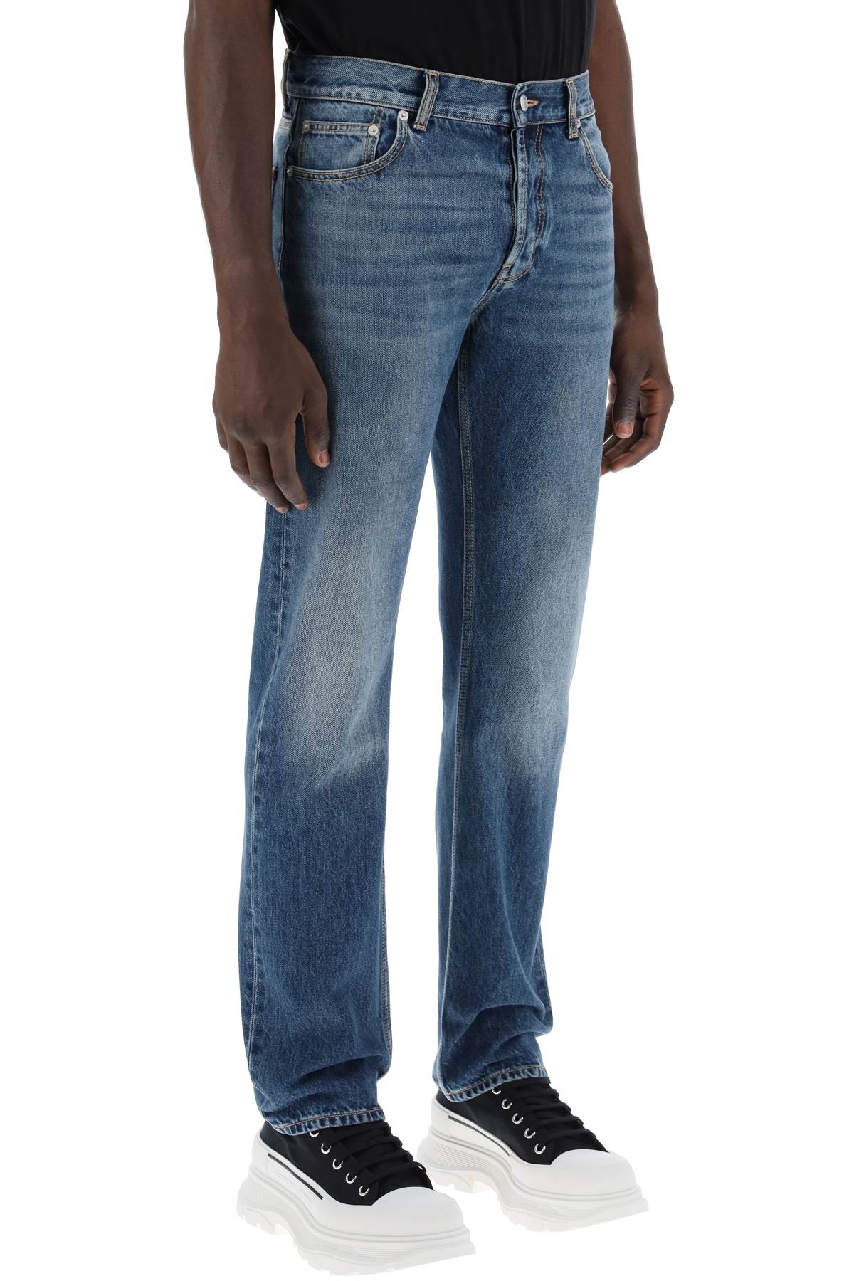 Alexander Mcqueen Straight Leg Jeans With Faux Pocket On The Back