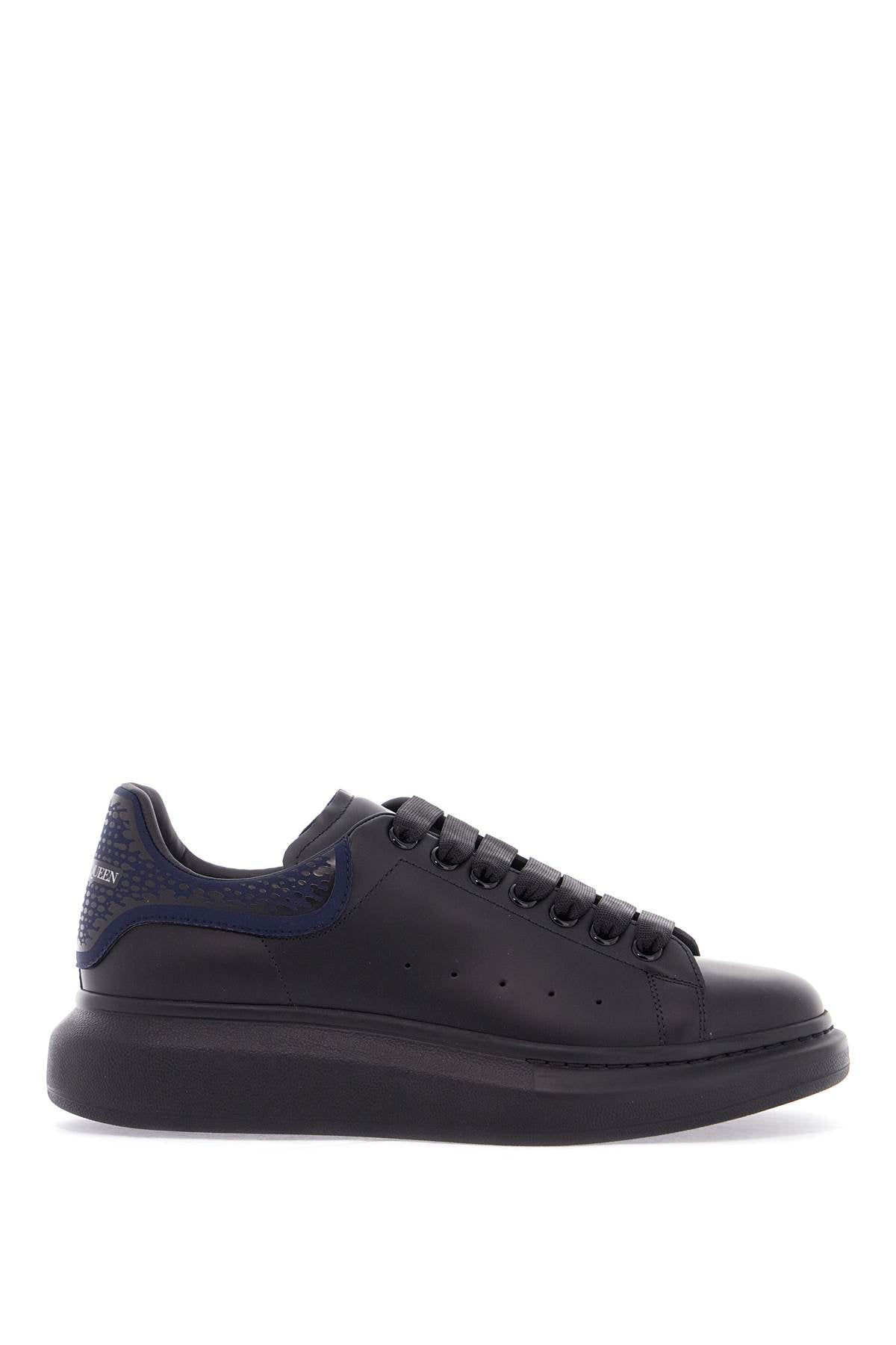 Alexander Mcqueen Men's Sneakers Black And Navy Blue Calfskin With Thick Rubber Sole