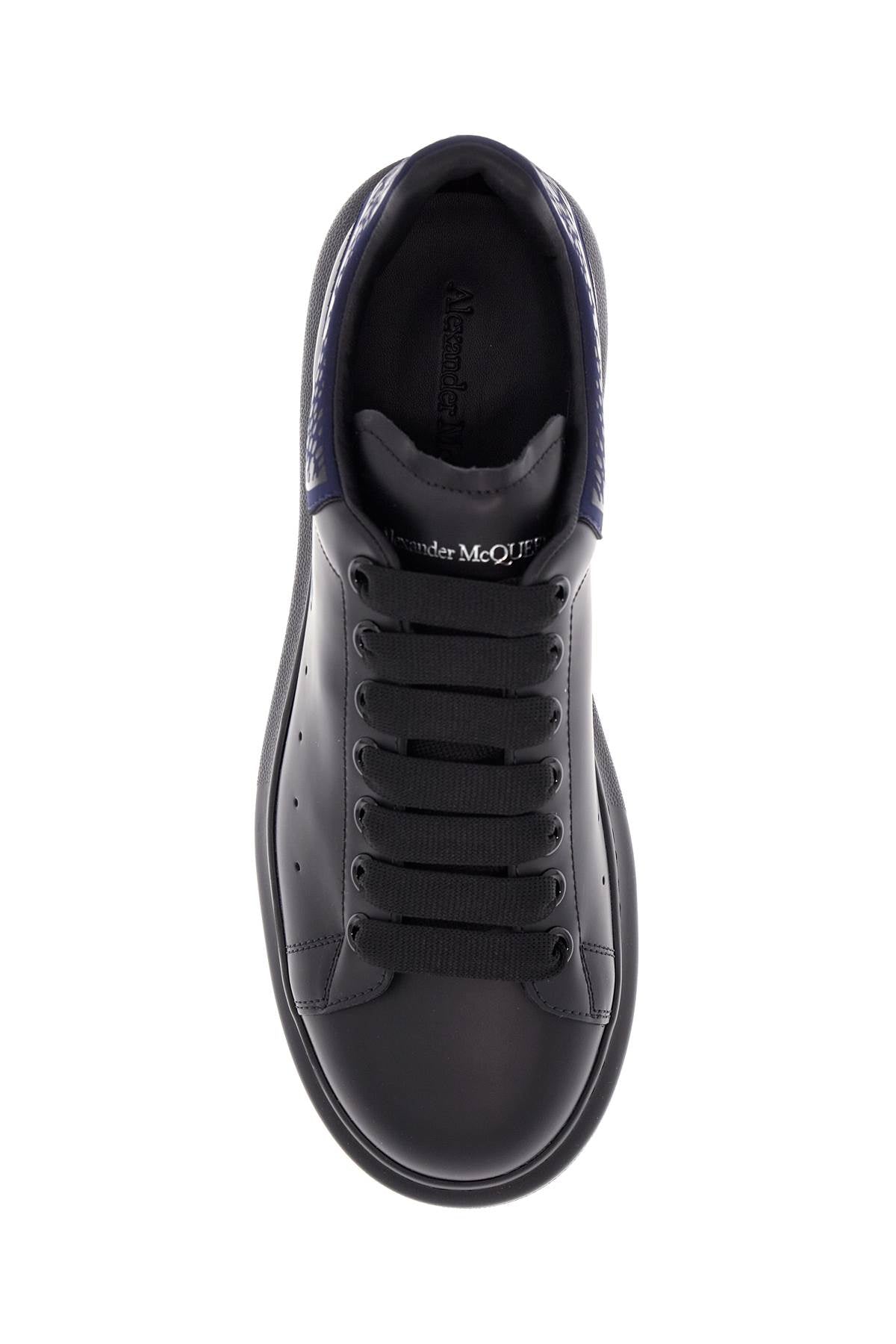 Alexander Mcqueen Men's Sneakers Black And Navy Blue Calfskin With Thick Rubber Sole