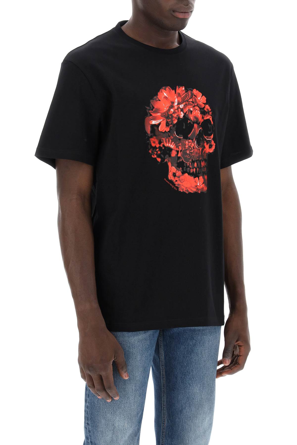 Alexander Mcqueen Wax Flower Skull Printed T-shirt