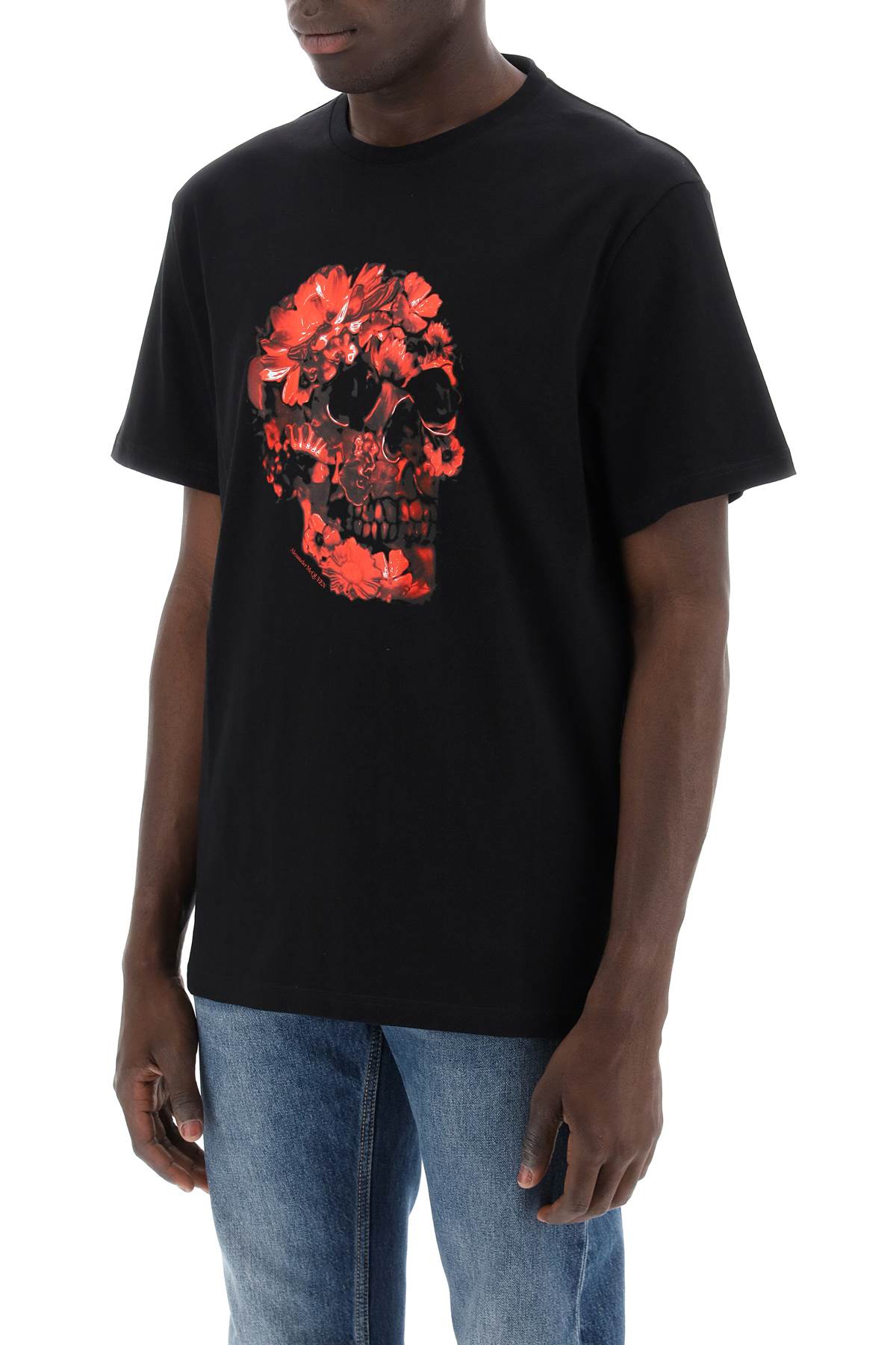 Alexander Mcqueen Wax Flower Skull Printed T-shirt