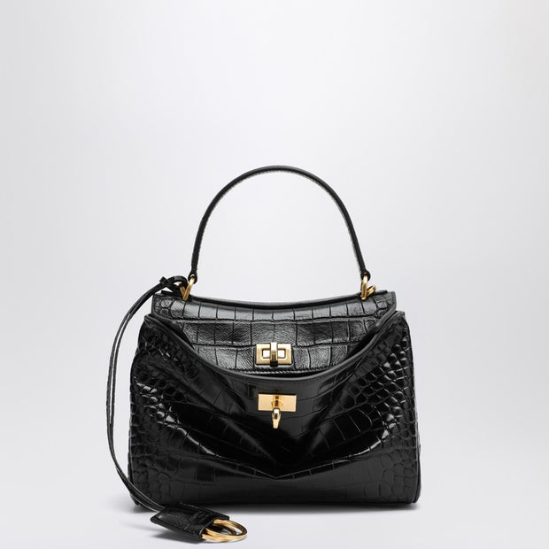 Balenciaga Small Rodeo Bag In Black Crocodile-effect Leather