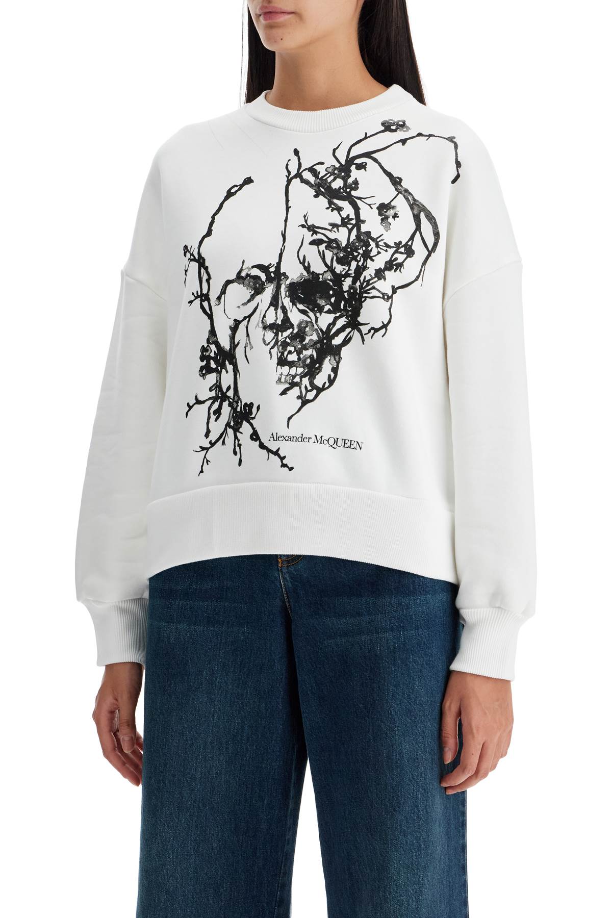 Alexander Mcqueen Boxy Cherry Blossom Skull Sweatshirt