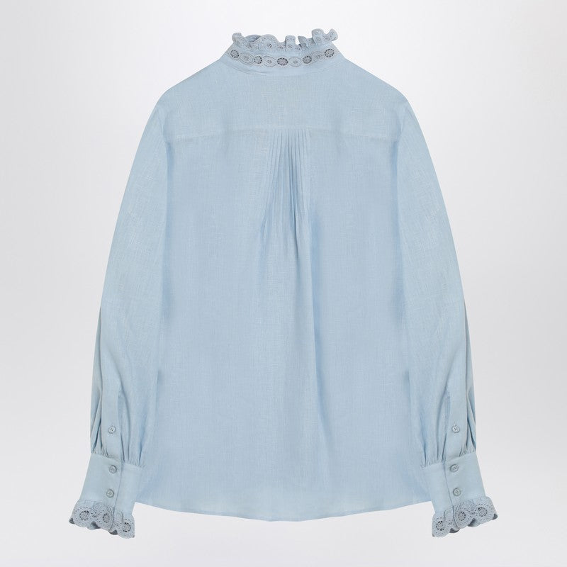 Valentino Light Blue Linen Shirt With Ruffles
