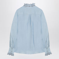 Valentino Light Blue Linen Shirt With Ruffles
