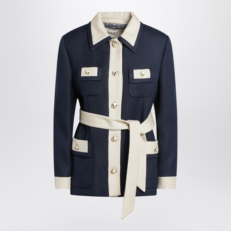 Valentino Blue/ivory Jacket With Belt
