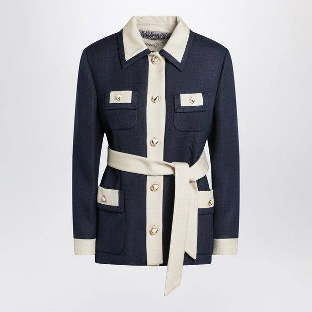 Valentino Blue/ivory Jacket With Belt