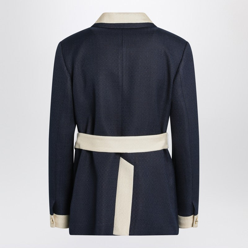 Valentino Blue/ivory Jacket With Belt