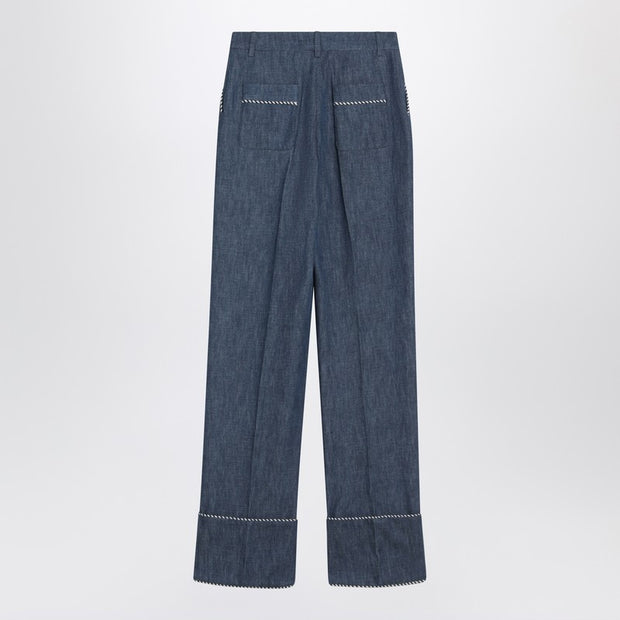 Valentino Blue Trousers In Chambray Denim