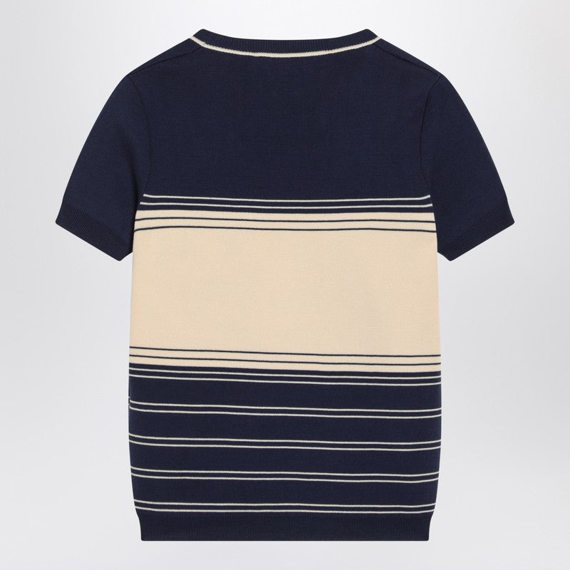 Blue Ribbed Top With Chez Valentino Embroidery