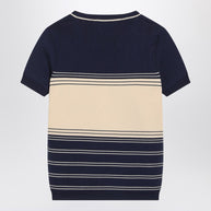 Blue Ribbed Top With Chez Valentino Embroidery