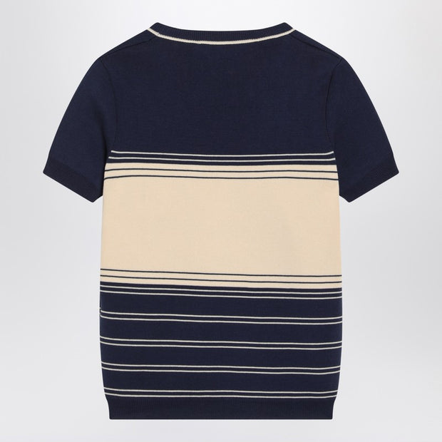 Blue Ribbed Top With Chez Valentino Embroidery
