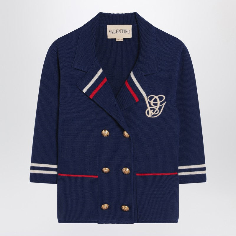 Valentino Blue Double-breasted Wool Cardigan