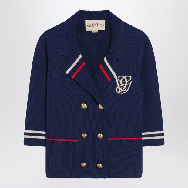 Valentino Blue Double-breasted Wool Cardigan