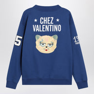 Valentino Blue Sweatshirt With V And Le Chat De La Maison Embroidery