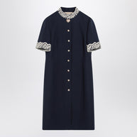 Valentino Indigo Blue Dress With Macramé Trim