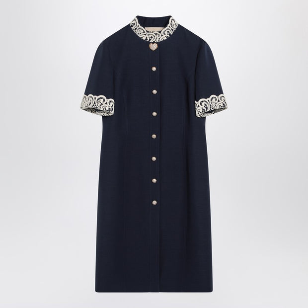Valentino Indigo Blue Dress With Macramé Trim