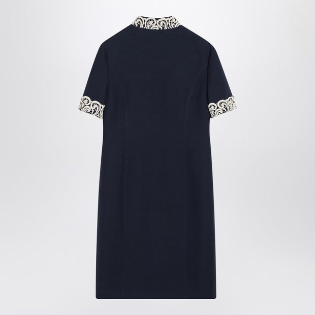 Valentino Indigo Blue Dress With Macramé Trim